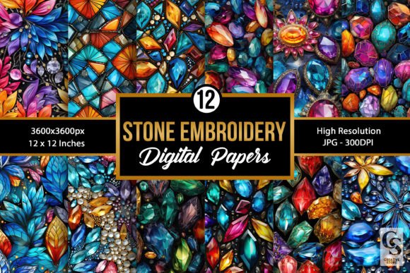 Colorful Stone Embroidery Digital Papers Review