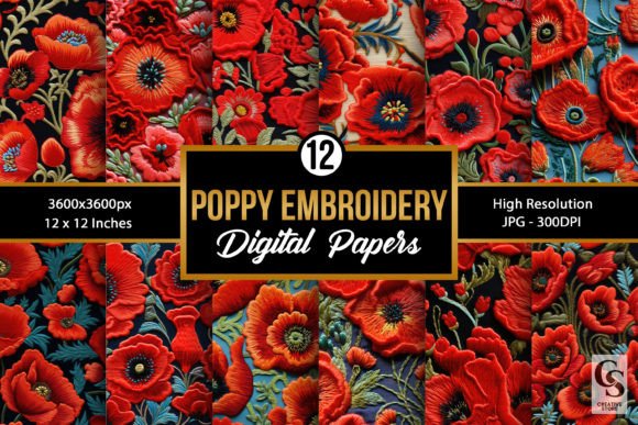 Poppy Flowers Embroidery Digital Papers: An Embroidery Designer’s Review